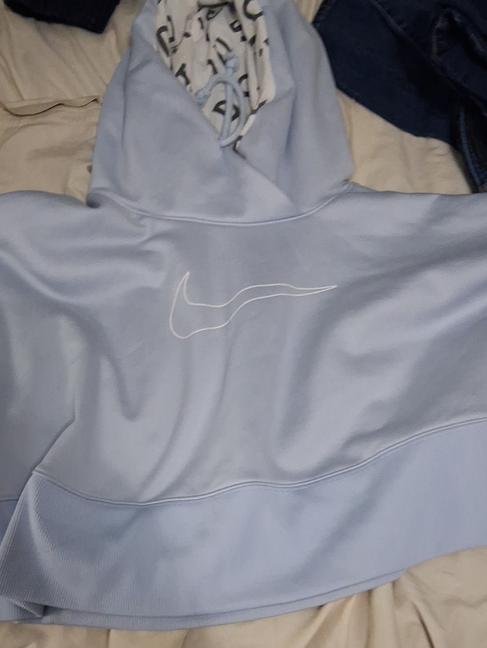 Nike Light Blue Cropped Hoodie with White Swoosh
